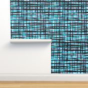 Hand Painted Rustic Plaid Check in Aqua, Indigo, Black & White