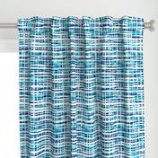 Hand Painted Rustic Plaid Check in Aqua, Indigo & White