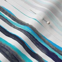 Hand Painted Rustic Stripe in Aqua, Indigo and White