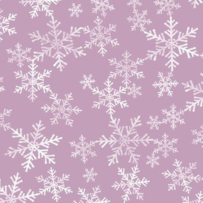 Lino Print Snowflakes | White Snowflakes on Mauve