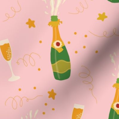 Let's celebrate! Champagne bottles and glasses pink