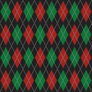 Retro Christmas argyle black red green