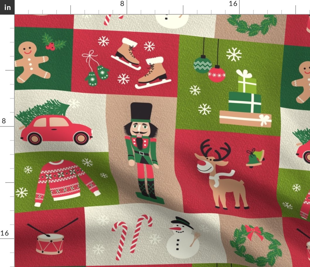 Retro Christmas icons large patchwork