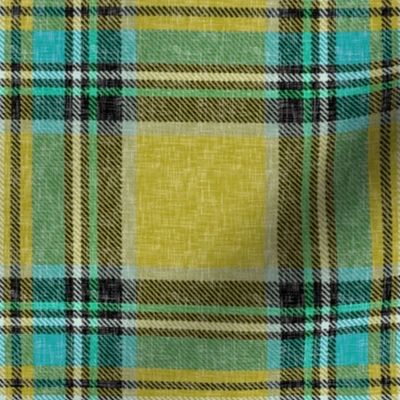 Mustard + turquoise Stewart plaid linen-weave by Su_G_©SuSchaefer