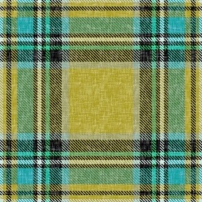 Mustard + turquoise Stewart plaid linen-weave by Su_G_©SuSchaefer