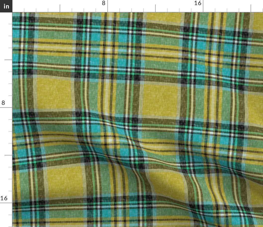 Mustard + turquoise Stewart plaid linen-weave by Su_G_©SuSchaefer