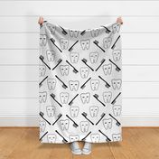 EXTRA LARGE - Teeth fabric - Happy Teeth - Black and White by Andrea Lauren