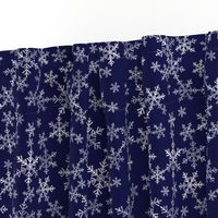 Midnight Blue and White Lino Print Snowflakes Pattern