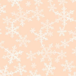 Lino Print Snowflakes | White Snowflakes on Peach/Apricot