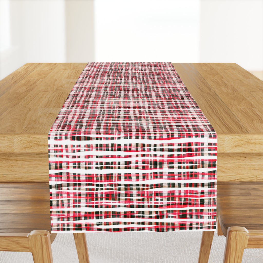 Hand Painted Rustic Plaid Check in Red, Black and White