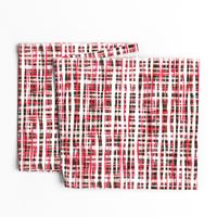 Hand Painted Rustic Plaid Check in Red, Black and White