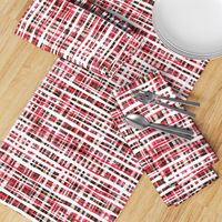 Hand Painted Rustic Plaid Check in Red, Black and White