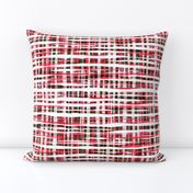 Hand Painted Rustic Plaid Check in Red, Black and White