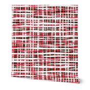 Hand Painted Rustic Plaid Check in Red, Black and White