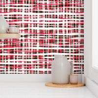 Hand Painted Rustic Plaid Check in Red, Black and White