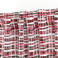 Hand Painted Rustic Plaid Check in Red, Black and White