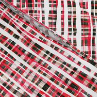 Hand Painted Rustic Plaid Check in Red, Black and White