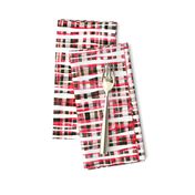 Hand Painted Rustic Plaid Check in Red, Black and White