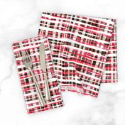 Hand Painted Rustic Plaid Check in Red, Black and White