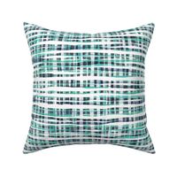 Hand Painted Rustic Plaid Check in Green, Grey and White
