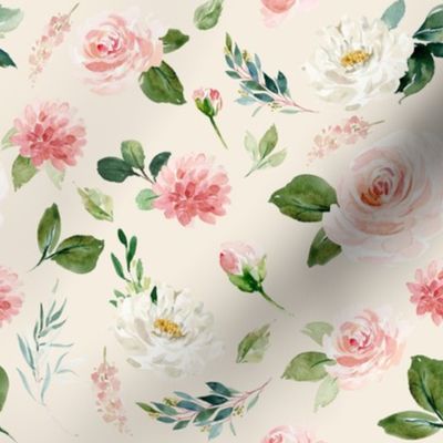 8" Boho Blush Florals Garden // White Linen