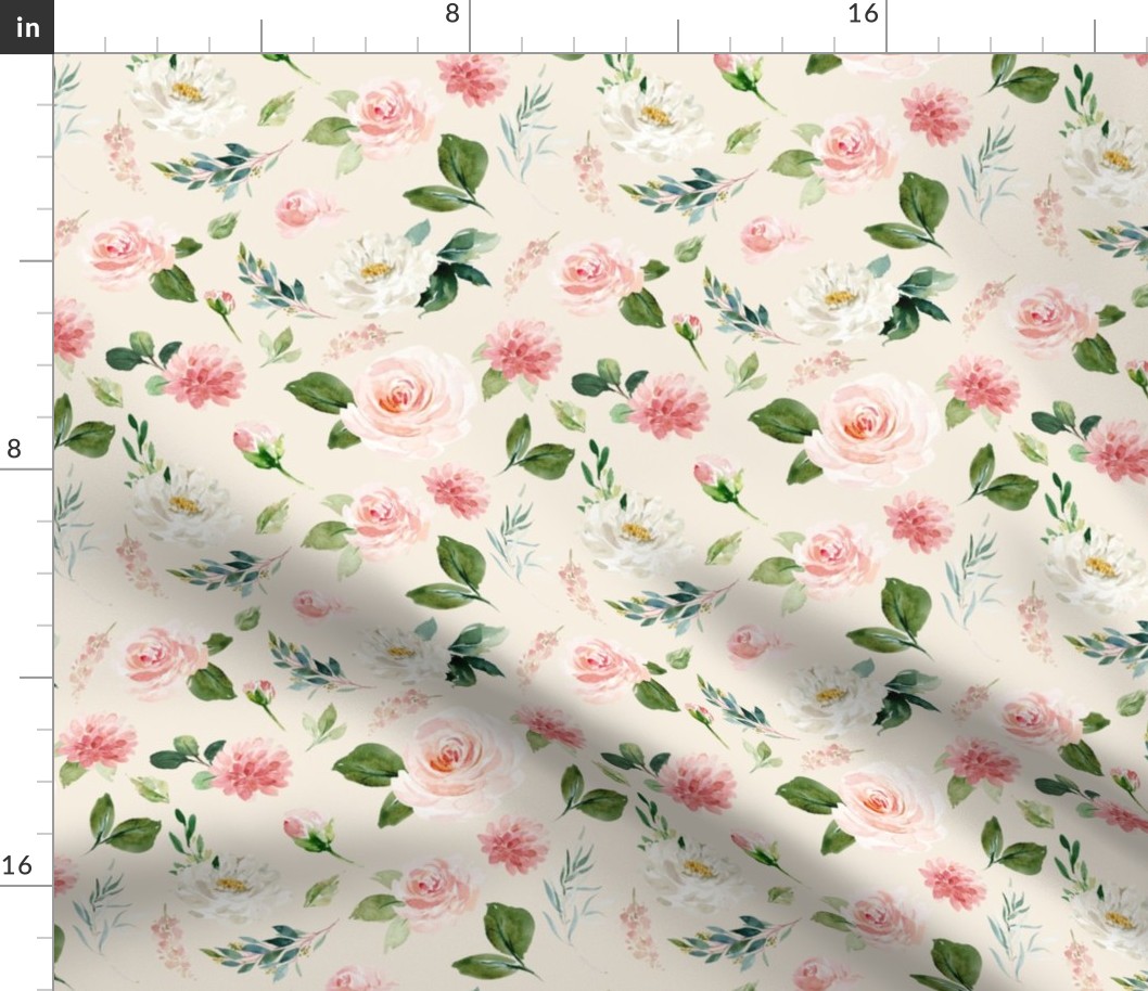 8" Boho Blush Florals Garden // White Linen