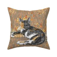 Calico Cat on Autumn Wildflower Field for Pillow