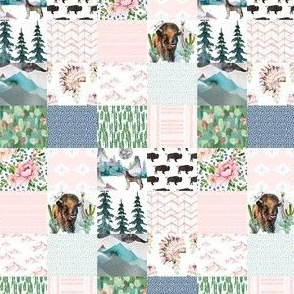 4" Girls Boho Buffalo whole cloth cheater quilt 