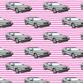 the DeLorean - pink stripes