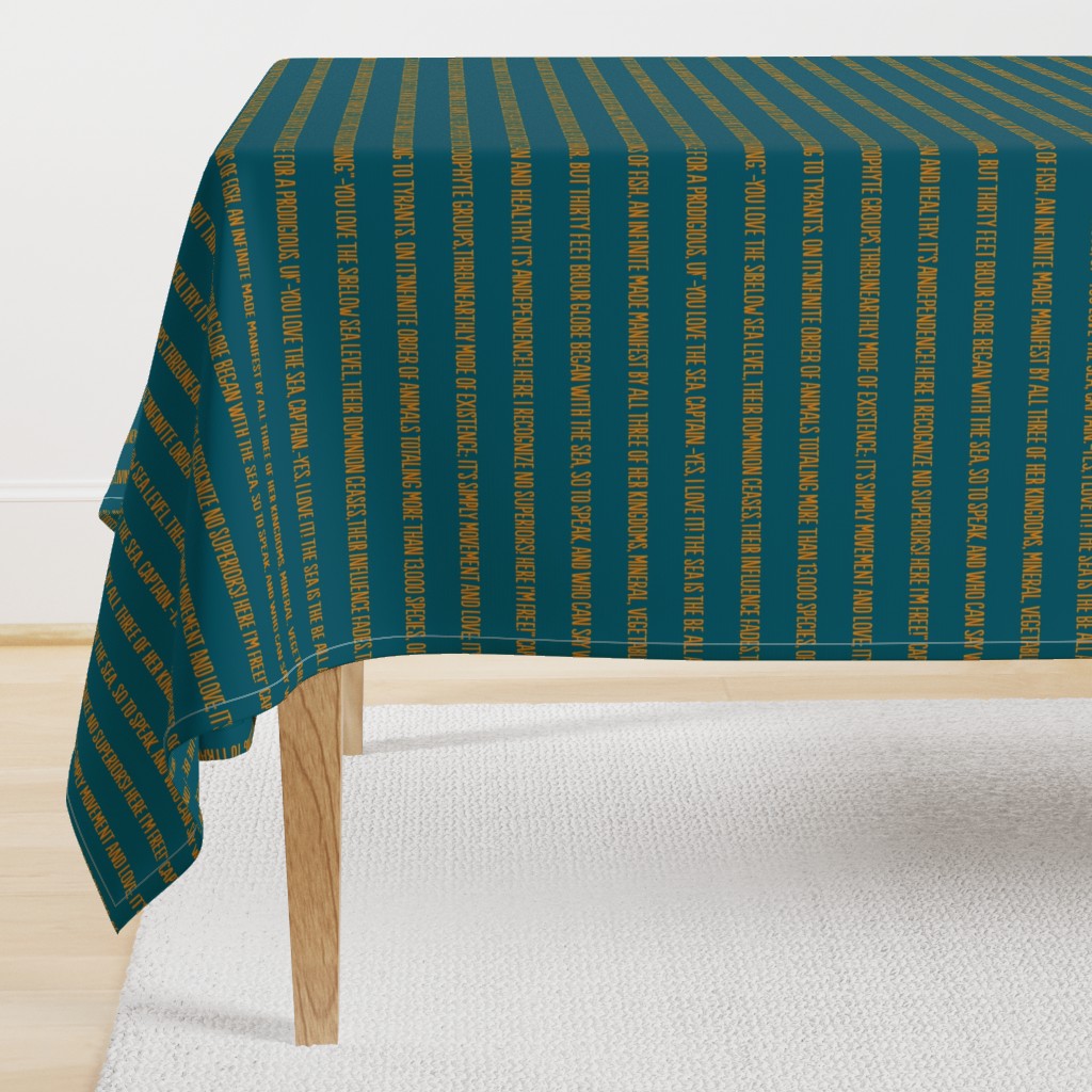 ★ 20,000 LEAGUES UNDER THE SEA ★ Jules Verne’s Quote – Saffron Yellow & Terracotta on Lagoon Blue, Large Scale / Collection : French Style :) Words & Breton Stripes Prints