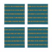 ★ 20,000 LEAGUES UNDER THE SEA ★ Jules Verne’s Quote – Saffron Yellow & Terracotta on Lagoon Blue, Large Scale / Collection : French Style :) Words & Breton Stripes Prints