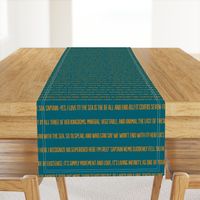 ★ 20,000 LEAGUES UNDER THE SEA ★ Jules Verne’s Quote – Saffron Yellow & Terracotta on Lagoon Blue, Large Scale / Collection : French Style :) Words & Breton Stripes Prints