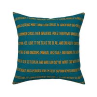 ★ 20,000 LEAGUES UNDER THE SEA ★ Jules Verne’s Quote – Saffron Yellow & Terracotta on Lagoon Blue, Large Scale / Collection : French Style :) Words & Breton Stripes Prints