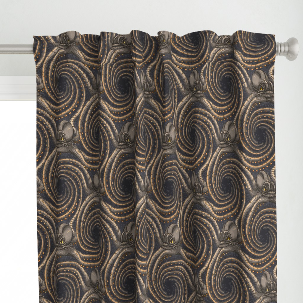 ★ KRAKEN ' ROLL ★ Slate Black - Large Scale / Collection : Kraken ' Roll – Steampunk Octopus Print