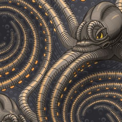 ★ KRAKEN ' ROLL ★ Slate Black - Large Scale / Collection : Kraken ' Roll – Steampunk Octopus Print