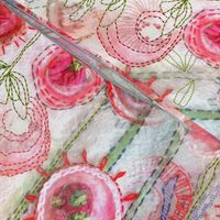 Wedding, Bridal Florals in Romantic candy Pink embroidery stitches Large scale