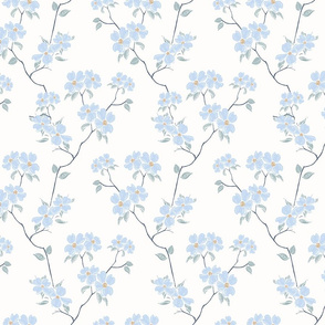 Dogwood Branches, Blue on White 