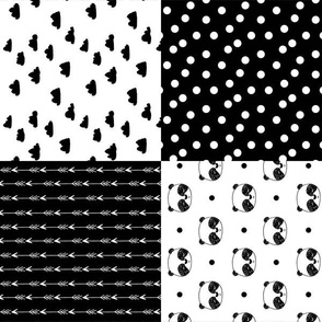 panda quilt // patchwork fake quilt panda black and white nursery baby whole cloth cheater quilt