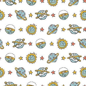 Exploration Space Background Seamless Vector Pattern, Hand Drawn Galaxy