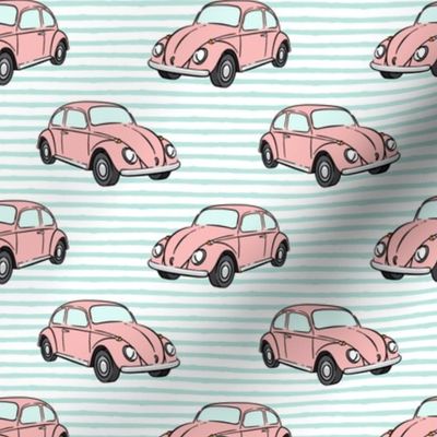 pink bugs - (aqua stripe) beetle car