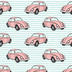 pink bugs - (aqua stripe) beetle car