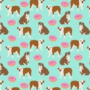 SMALL - english bulldog fabric, english bulldogs fabric, english bulldog fabric by the yard, donut fabric, donut fabric by the yard, bulldogs mint donuts sweet food bulldogs english bulldogs pet dog pets dogs puppy 