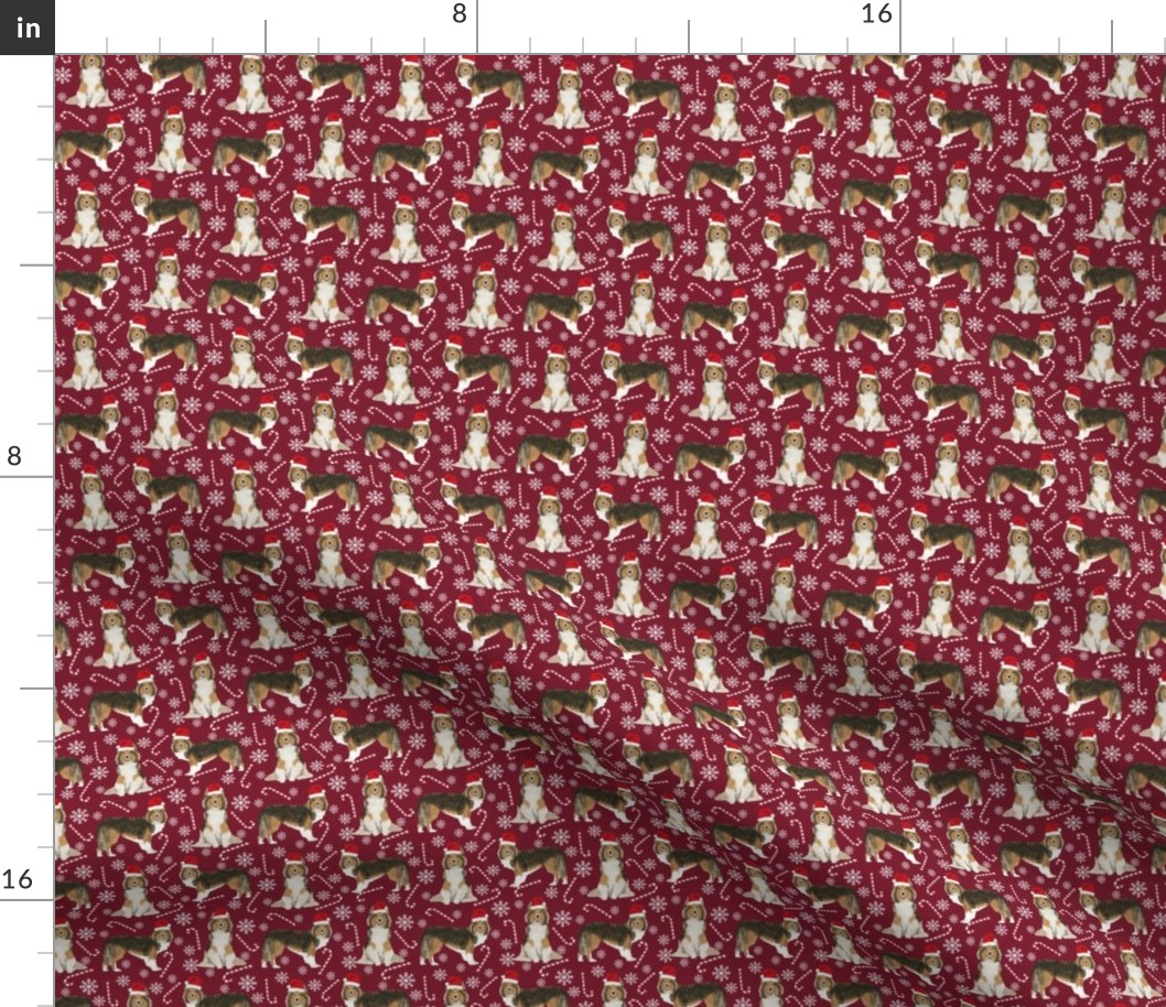 SMALL - sheltie dog fabric, shetland sheepdog  fabric, dog fabric, shetland sheepdog fabric by the yard - candy cane fabric shetland sheepdog christmas holiday dog fabric - ruby red