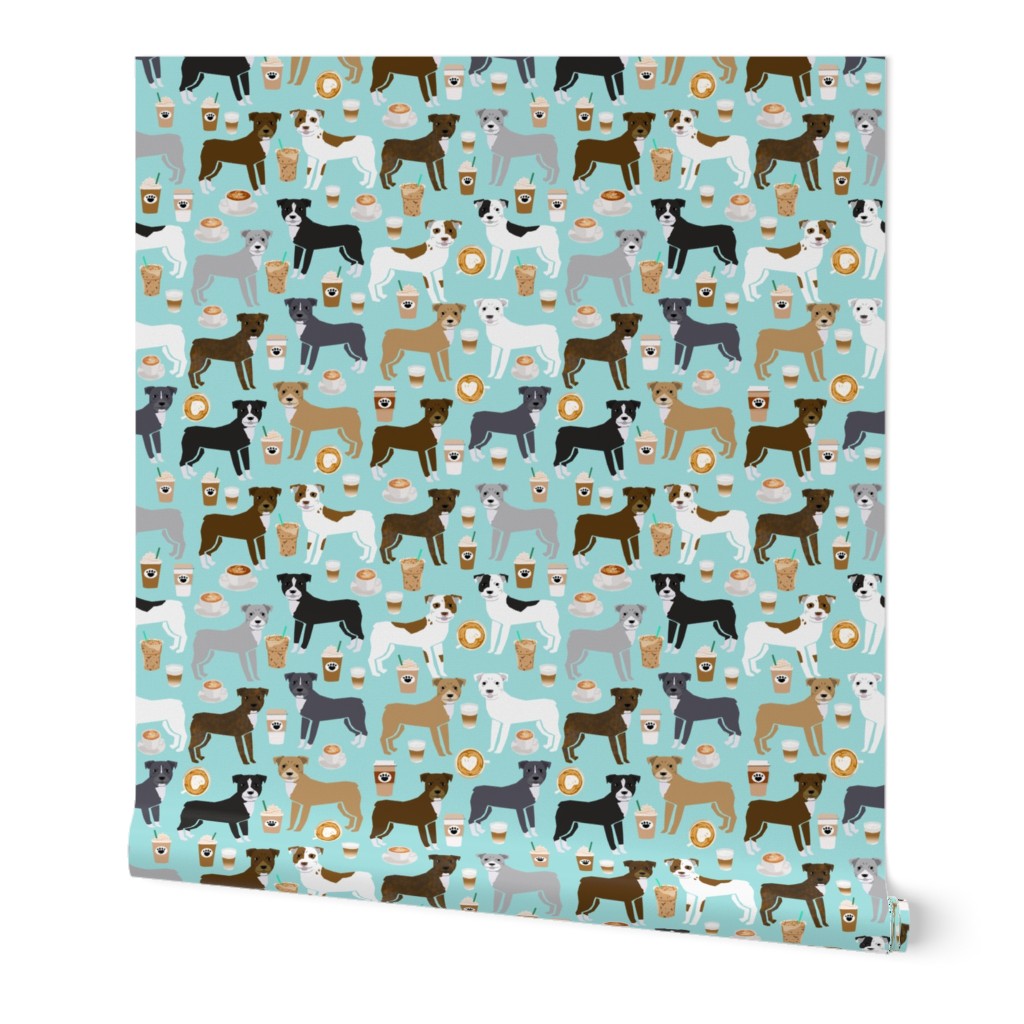 SMALL - pitbull fabric, pitbull dog fabric, dog fabrics, pitbull fabric by the yard, coffee fabrics cute pitbull terrier fabric design pittys design love rescue dogs fabric