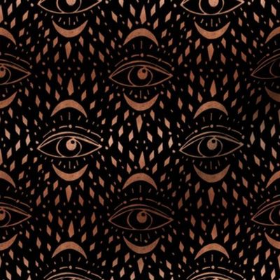 mystic eye fabric, eye design, eye fabric, evil eye fabric, tarot, tarot fabric, mystical - black and copper