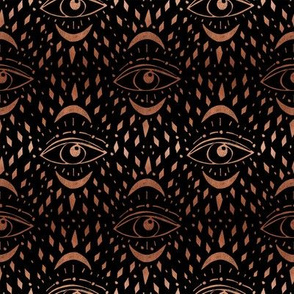 mystic eye fabric, eye design, eye fabric, evil eye fabric, tarot, tarot fabric, mystical - black and copper