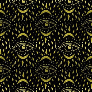 mystic eye fabric, eye design, eye fabric, evil eye fabric, tarot, tarot fabric, mystical - black and gold