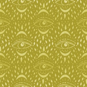 mystic eye fabric, eye design, eye fabric, evil eye fabric, tarot, tarot fabric, mystical - bright mustard