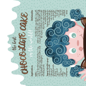 The best chocolate cake recipe tea towel // dark hair sweet little girl