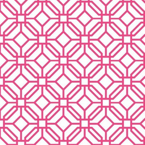 Octagon trellis - hot pink on white